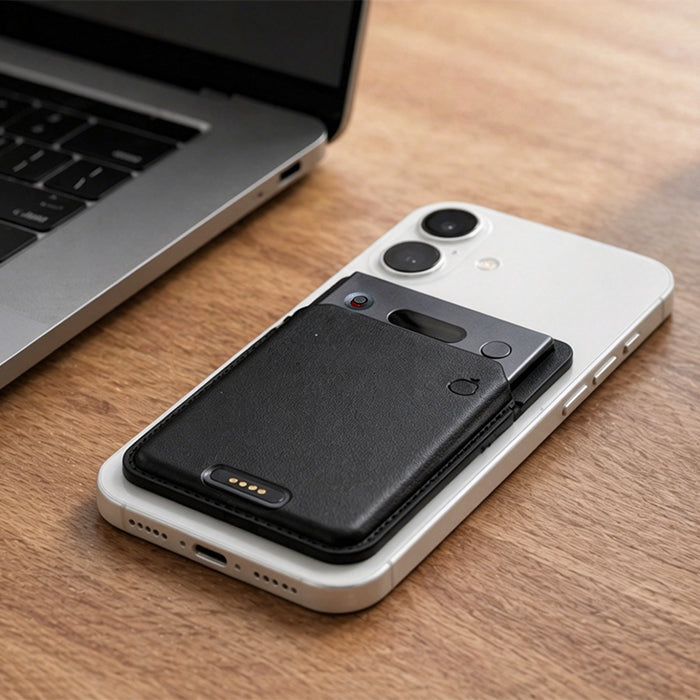 Echo Pro AI note taker attached to a smartphone for meeting recording