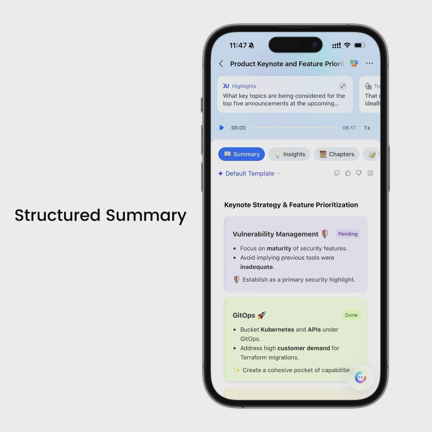 Echo AI summary demo with structured notes